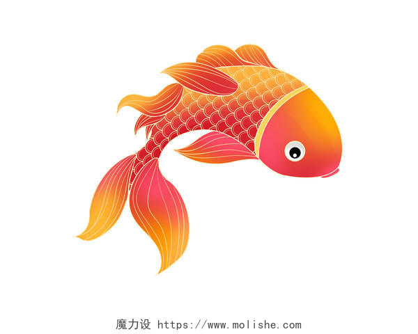 红色手绘卡通中国风国潮鲤鱼锦鲤元素PNG素材